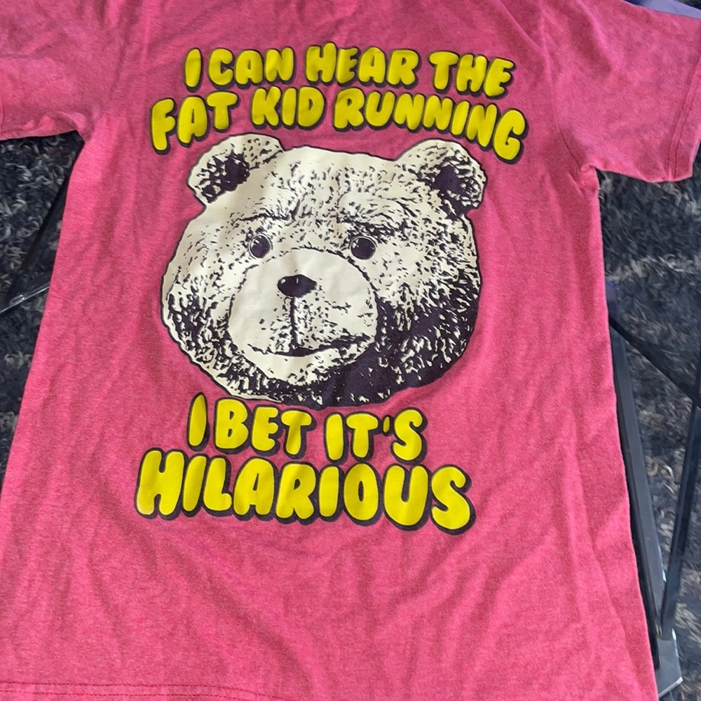 Mens size small, Ted the bear shirt in red.